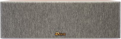 Coluna central Davis Acoustics Krypton C Nordik branca, vista frontal, grelha em tecido cinza texturizado, logótipo dourado centralizado na parte inferior