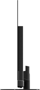 Panasonic TV-55Z90B high-definition television in black metal and plastic, side view showing an ultra-thin panel above a thicker rear casing and a large central stand