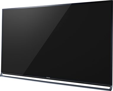 Panasonic TX-60AS800E-fladskærms-TV, 60 tommer LED-skærm, smal sort ramme, set forfra slukket på sort baggrund
