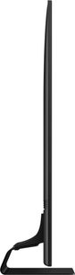 Samsung QE50QN90A-fladskærms-tv, set fra siden, flad skærm, smal ramme, rektangulært centralt fod, sort farve