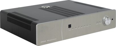 Roksan K3 Entegre Amplifikatör antrasit, ön panel, hafif açılı üstten görünüm