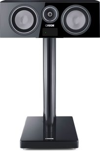 Canton Smart Vento 5 S2 Center trådløs højttaler i sort højglans med tre frontvendte enheder på matchende søjlefod