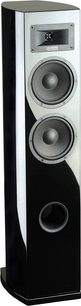 Davis Acoustics Stentaure LE højttaler i lakeret sort, set forfra, med to runde højttalere og en diskant