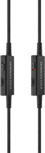 Plastikkabel til Sennheiser HD 500 BAM-headset i sort, to kontrolenheder med volumenhjul og mute-skydeknap, set forfra