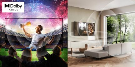 Dolby Atmos - Et flot billede er en fordel, men hvis man tilføjer god lyd, bliver oplevelsen så meget mere tiltalende. Vores lydbehandling, kombineret med den immersive Dolby Atmos-teknologi, vil give dig fornemmelsen af at sidde på de bedste pladser i stadion.