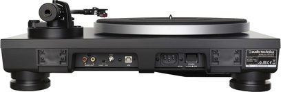 Audio-Technica AT-LP5 sort pladespiller, set forfra, med tonarm og drejeskive