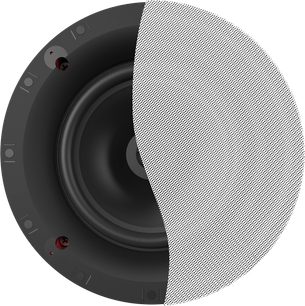 Klipsch CS-18-C Sky Hook schwarze Decken-Einbaulautsprecher mit abnehmbarem weißen Gitter in Nahaufnahme