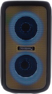 Altavoz bluetooth Yourban Getone 35 negro, vista frontal, rejilla delantera con motivos triangulares, 2 altavoces circulares