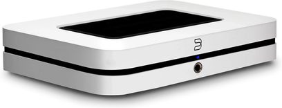 Netwerk audiospeler NODE wit 2025, perspectiefweergave, rechthoekige vorm, afgeronde hoeken, zwarte bovenkant