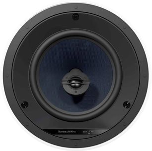 Vestavný reproduktor Bowers & Wilkins CCM682, pohled zepředu, černá mřížka s centrálním reproduktorem, matně černý rámeček
