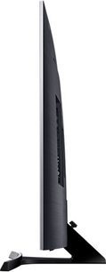 Samsung UE49KU6640UXZF TV, fladskærm, set fra siden, højre kant, på fod, sort farve