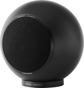 Elipson Planet L Performance 2.0 mat sort sfærisk højttaler med sort frontgitter og cirkulær base