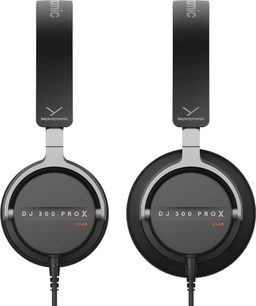 Lukkede, kablede Beyerdynamic DJ 300 PRO X CLUB-hovedtelefoner, sort, plast, frontvisning, kabel under ørekopperne