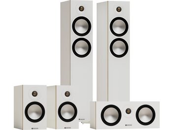 Luidsprekerpakket Monitor Audio Bronze 300 7G 5.0 wit, 2 vloerstaande luidsprekers, 2 boekenplankluidsprekers en een centerspeaker in het wit
