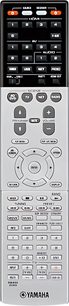 Sort Yamaha RX-A740 fjernbetjening med multifunktionsknapper, retningspil, numeriske knapper og lyd/video-kontrolknapper