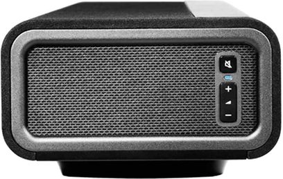 Sonos PLAYBAR soundbar i sort, set forfra, metalgitter, kontrolknapper på højre side