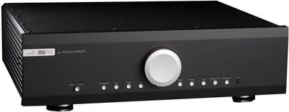 Stereoforforstærker Musical Fidelity M6PRE sort, front, sølvfarvede knapper, hvide indikatorlamper