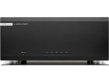 M6x 250.5 Multichannel Power Amplifier in black, front view, rectangular casing, silver cylindrical feet, 5 channel indicators, power button