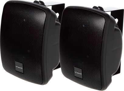Пара вуличних акустичних систем ArtSound ASW45.2 чорного кольору з перфорованою решіткою та настінним кріпленням
