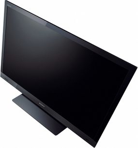 Televisore Sony KDL-55EX720 spento visto di tre quarti frontale, schermo piatto nero lucido, cornice sottile nera opaca