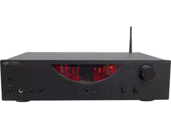 Taga Harmony HTA-800B Stereo-Hifi-Verstärker in schwarz, Vorderansicht, Front mit Tasten und Display, auf weißem Hintergrund