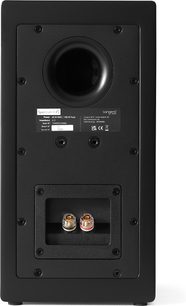 Zadní pohled na černou knihovnu Tangent Spectrum II X5, plastový panel, kruhový výfuk, kovové svorkovnice