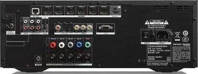 Harman Kardon AVR 170 sort hjemmebiograf-forstærker, bagside, audio/video-tilslutninger, HDMI-stik, komponent-, optiske stik