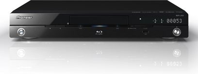 Pioneer BDP-LX53 Blu-ray-afspiller, sort front med display, knapper og skuffe, set forfra på hvid baggrund