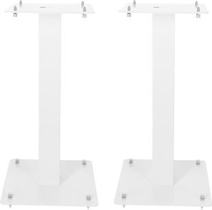 Enova HIFI MAJESTY 50 WH, dwa białe stojaki na głośniki, widok z przodu, kwadratowa podstawa, pionowe pręty, metalowe kolce