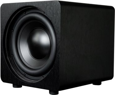 Velodyne Deep Blue 10 sort subwoofer set forfra, cirkulær højttaler, metalgitter