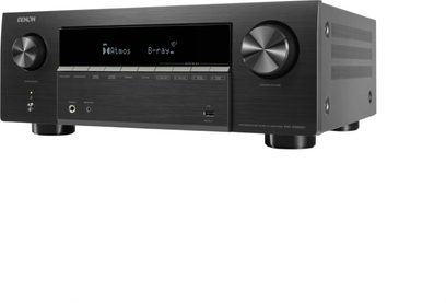 Denon AVR-X3900H hjemmebiografreceiver i sort, set forfra, stor central skærm og to store sideknapper