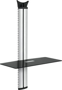 Ekstra Vogel's NEXT 7825 sort hylde, set forfra, med sort glasplade på lodret sølvfarvet metalstativ