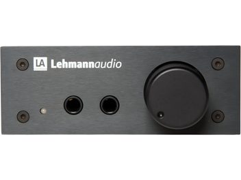 Lehmann Audio Linear D MKII headphone preamplifier, black, brushed aluminum front panel with two headphone jacks and large knob