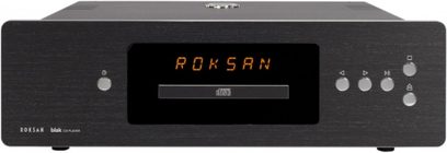 Roksan BLAK CD player, black aluminum casing, orange display front, CD tray, metal buttons