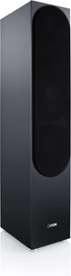 Diffusore da pavimento hi-fi Canton GLE 80 S2 nero laccato con pannello frontale in tessuto nero vista di tre quarti