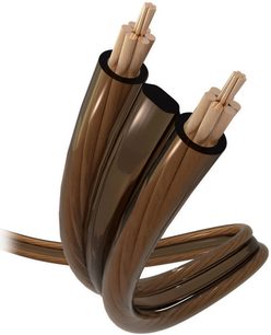 Coiled brown electrical cables with bare ends, secured by two black cable ties