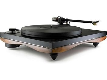 Kõrgetasemelise hi-fi Gold Note Pianosa vinüülmängija pähklipuust korpusega, B-5.1 toonhaardiga, musta plaaditaldriku, puidust raami ja kooniliste jalgedega, varustatud toonhaardiga