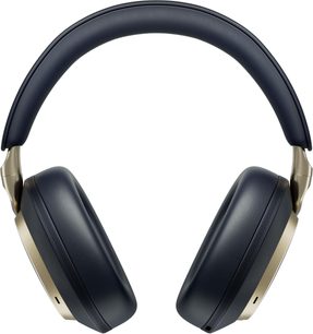 Hi-fi-hovedtelefoner Bowers & Wilkins Px8 S2 i natblå med polstret hovedbøjle og gyldne konturer, set forfra