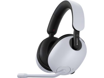 Căști gaming Sony Inzone H9 albe și negre din plastic mat, cu pernițe din piele ecologică, bandă de susținere căptușită și microfon rabatabil, vedere laterală dreapta