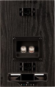Boghyldehøjttaler Fyne Audio F5E, bagsidevisning, metalforbindelser, 2 monteringsbeslag, rektangulær port