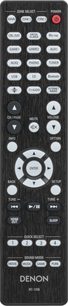 Dálkové ovládání Denon RC-1256 v černé barvě s tlačítky a kolečky pro ovládání různých funkcí audio/video zařízení