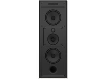 Zapuštěný reproduktor Bowers & Wilkins CWM7.3 S2 černý, pohled zepředu, 3 kulaté reproduktory, perforovaná kovová mřížka