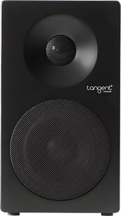 Højttalerbibliotek Tangent Spectrum II X4 i sort, set forfra, med diskant og bas under metalgitter