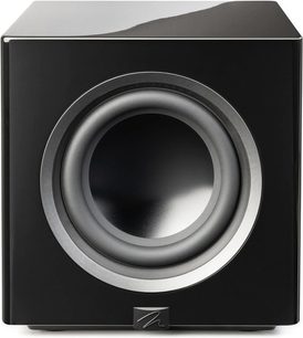 MartinLogan Abyss 10 sort højglans subwoofer med cirkulær højttaler og blank finish