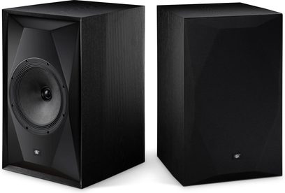 Par de altavoces de estantería Mofi Electronics SourcePoint 10 Master Edition negro, uno con rejilla, uno sin