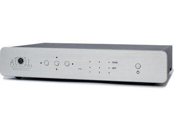 Konwerter audio DAC Atoll DAC100 Signature srebrny, przedni panel z złączami i przełącznikami, szczotkowana metalowa obudowa