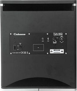 Cabasse Santorin 25 M3 sort baskabin, frontvisning, kontrolpanel med knapper, display og tilslutningsporte