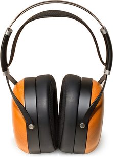 Lukket hi-fi hovedtelefon Hifiman Sundara Closed-Back, træbøjle og træskaller, sorte læderpuder, set forfra