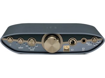 Högupplöst hörlursförstärkare iFi Audio ZEN CAN 3, framifrån, 5 knappar, 3 jackuttag, 1 central roterande knapp, 1 Hi-Res Audio-logotyp