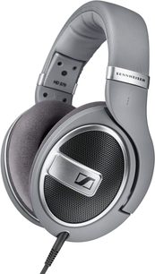 Åbent hi-fi hovedsæt Sennheiser HD 579 grå, set fra venstre profil, brede ovale ørepuder, polstret hovedbøjle, sort gitter på ørepuderne